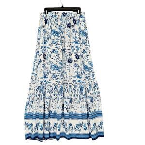 Mi Ami Floral Maxi Skirt Womens M White Blue Long Cottagecore Boho Vintage Print